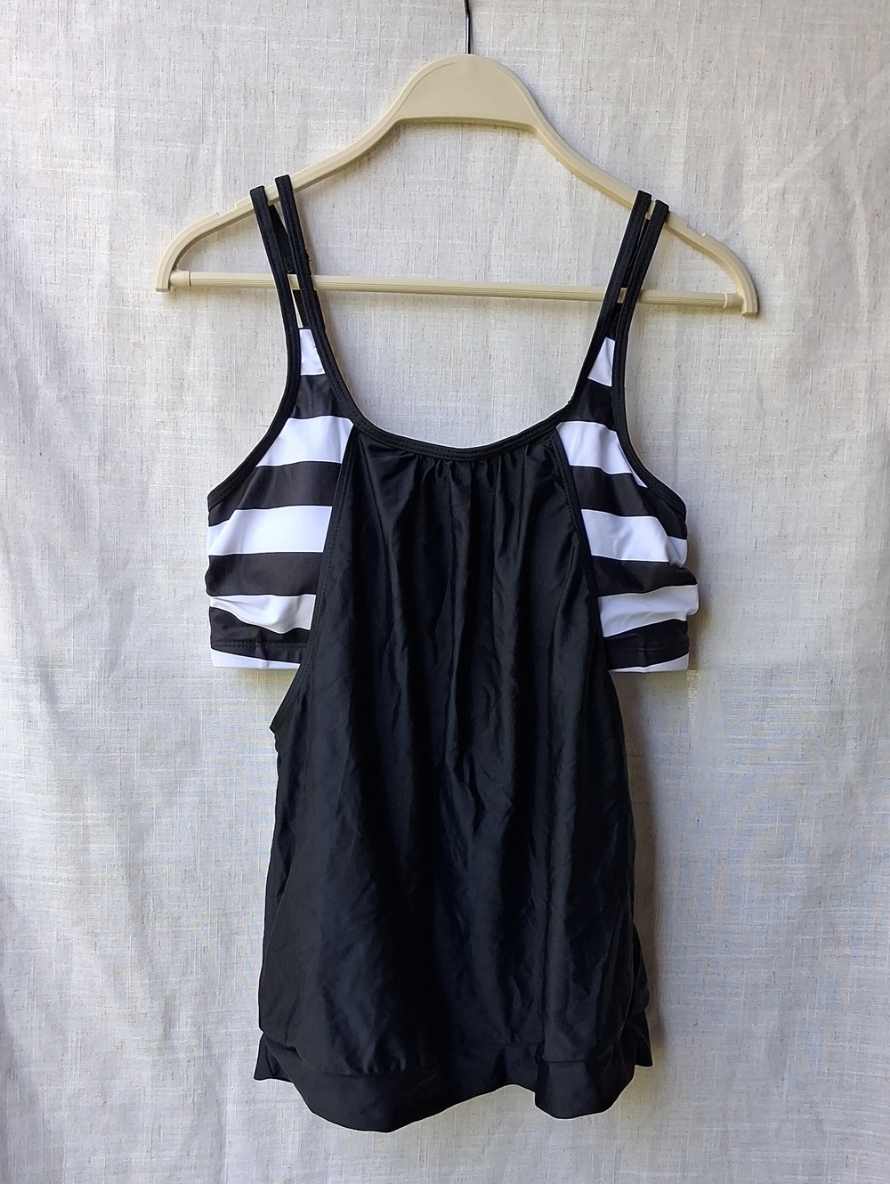 Women's Tankini Top Striped Black and White Size L